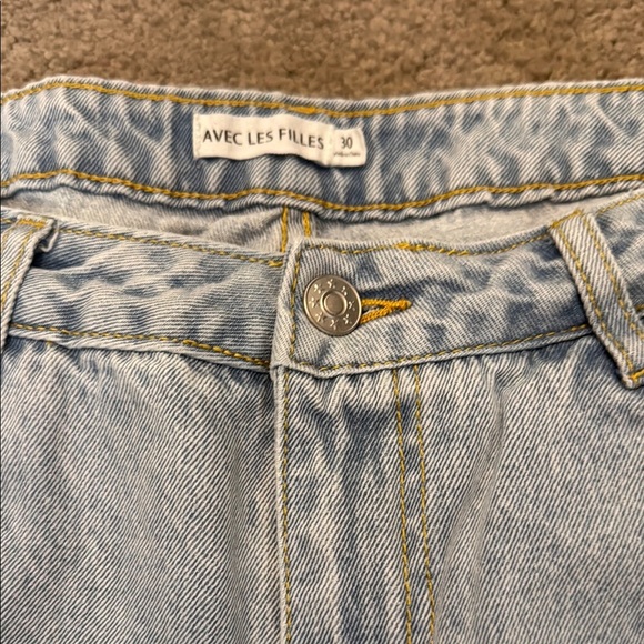 Avec Les Filles Blue Jean Shorts High-Waisted Cut-Off - Picture 2 of 6